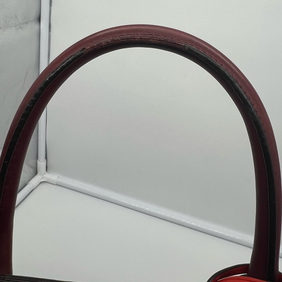 REED KRAKOFF Mini Atlantique Burgundy Red Orange Colorblock Leather Satchel Tote - Picture 15 of 17